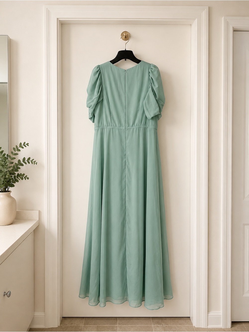 Women’s Mint Green Maxi Dress XL Puff Sleeve Formal Evening Gown NWT - Picture 4 of 6